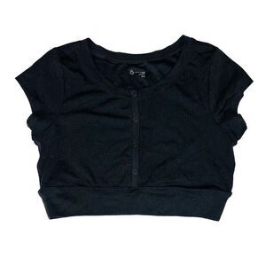 OFFLINE By Aerie Real Me Henley Crop Tee Black Size M NWOT